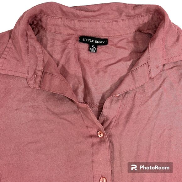 STYLE ENVY Women’s Xl 100% Rayon Red Long Sleeve Button Up Blouse Top Shirt - Picture 2 of 8